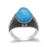 Turquoise Vintage Silver Ring with Black CZ - Rings Universe