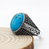 Turquoise Vintage Silver Ring with Black CZ - Rings Universe