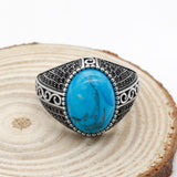 Turquoise Vintage Silver Ring with Black CZ - Rings Universe