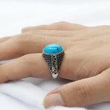 Turquoise Vintage Silver Ring with Black CZ - Rings Universe