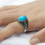 Turquoise Vintage Silver Ring with Black CZ - Rings Universe