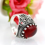 Sunspicems Retro Silver Color Natural Stone Ring Red Green Black Bohemia Resin Finger Ring European Indian Jewelry Gift - ringsuniverse