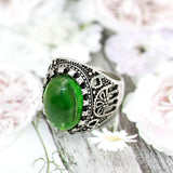 Sunspicems Retro Silver Color Natural Stone Ring Red Green Black Bohemia Resin Finger Ring European Indian Jewelry Gift - ringsuniverse