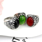 Sunspicems Retro Silver Color Natural Stone Ring Red Green Black Bohemia Resin Finger Ring European Indian Jewelry Gift - ringsuniverse