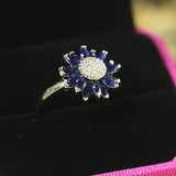 Female Trendy Lab Sapphire Sunflower Blue Ring - Rings Universe