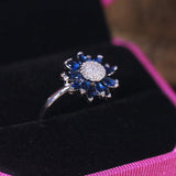 Female Trendy Lab Sapphire Sunflower Blue Ring - Rings Universe