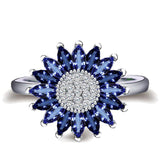 Female Trendy Lab Sapphire Sunflower Blue Ring - Rings Universe
