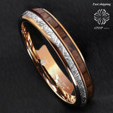 Rose Gold Dome Silver Koa Wood Inlay Tungsten Ring - Rings Universe