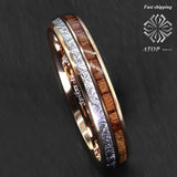 Rose Gold Dome Silver Koa Wood Inlay Tungsten Ring - Rings Universe