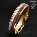 Rose Gold Dome Silver Koa Wood Inlay Tungsten Ring - Rings Universe