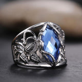Fashion Rhombus Cut Blue Horse Eye Hollow Leaf Ring - Rings Universe
