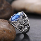 Fashion Rhombus Cut Blue Horse Eye Hollow Leaf Ring - Rings Universe