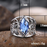 Fashion Rhombus Cut Blue Horse Eye Hollow Leaf Ring - Rings Universe