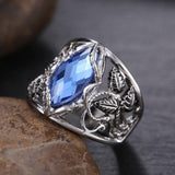 Fashion Rhombus Cut Blue Horse Eye Hollow Leaf Ring - Rings Universe