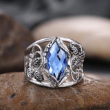 Fashion Rhombus Cut Blue Horse Eye Hollow Leaf Ring - Rings Universe