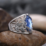 Fashion Rhombus Cut Blue Horse Eye Hollow Leaf Ring - Rings Universe