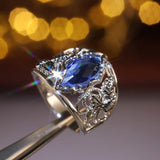 Fashion Rhombus Cut Blue Horse Eye Hollow Leaf Ring - Rings Universe