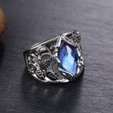 Fashion Rhombus Cut Blue Horse Eye Hollow Leaf Ring - Rings Universe
