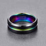 Black Matte Plating Colorful Slotted 8MM Tungsten Steel Trendy, Wedding Ring - ringsuniverse