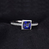 Square Lab Created Blue Sapphire Silver Ring - ringsuniverse