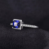 Square Lab Created Blue Sapphire Silver Ring - ringsuniverse