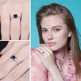 Square Lab Created Blue Sapphire Silver Ring - ringsuniverse