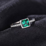 Adorable Square Lab Created Emerald Silver Ring - ringsuniverse