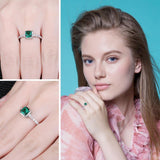 Adorable Square Lab Created Emerald Silver Ring - ringsuniverse