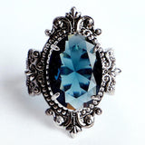 Vintage Silver Big Oval Shaped Sapphire Gemstone Rings - Rings Universe