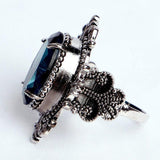 Vintage Silver Big Oval Shaped Sapphire Gemstone Rings - Rings Universe