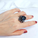 Vintage Silver Big Oval Shaped Sapphire Gemstone Rings - Rings Universe
