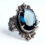 Vintage Silver Big Oval Shaped Sapphire Gemstone Rings - Rings Universe