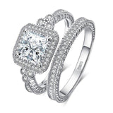 Princess Vintage Silver AAA+ CZ Diamonds Ring Set - ringsuniverse