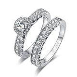 Vintage Silver AAA+ CZ Diamonds Bridal Ring Set - Rings Universe