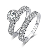 Vintage Silver AAA+ CZ Diamonds Bridal Ring Set - Rings Universe