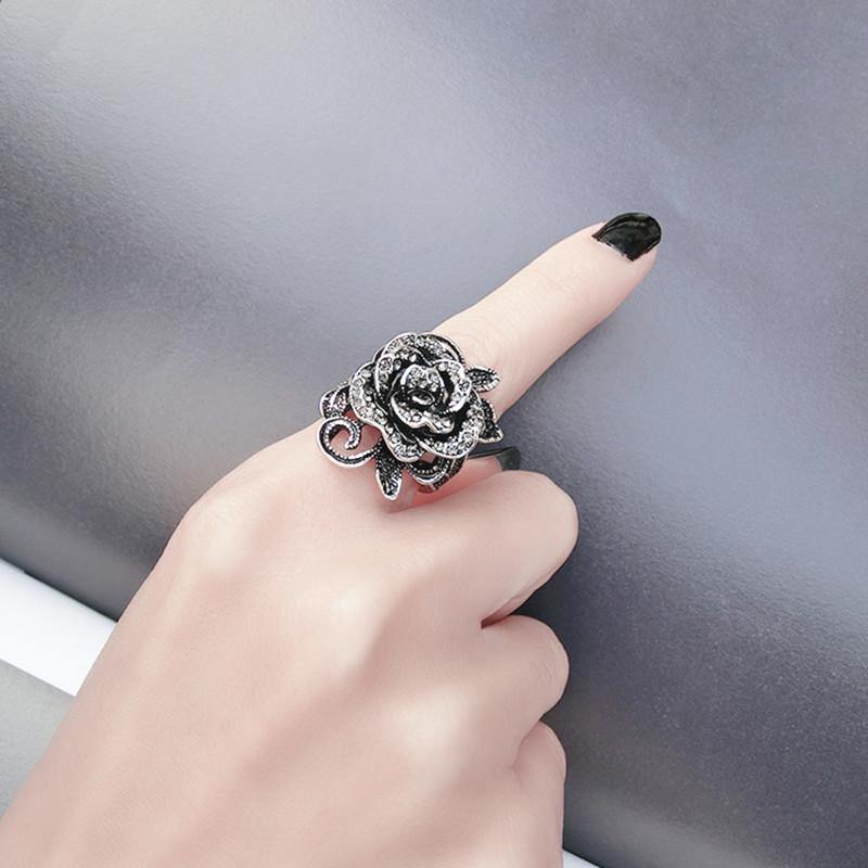 Red Ruby Rose Flower Engagement Ring 925 Black Silver Band Romantic Wedding  Ring Promise Ring for Women Vintage Statement Ring Gothic Ring - Etsy