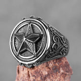 Stainless Steel Pentagram Star Carved Ring