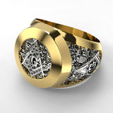 Masonic Inlaid Rhinestone Symbol G Freemason Ring - ringsuniverse