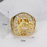 Horse Head Ring with Zircon Male Ring Fashion Jewelry High-quality Promotion Men Ring Gold Color Hip Hop 316L Stainless Steel - ringsuniverse