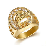 316L Stainless Steel Horse Head AAA Zircon Gold Color Ring