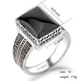 Black Rectangle Agate Stone Mature Charm Ring - Rings Universe