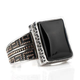 Black Rectangle Agate Stone Mature Charm Ring - Rings Universe