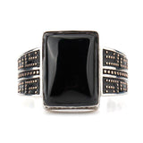 Black Rectangle Agate Stone Mature Charm Ring - Rings Universe