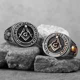 Stainless Steel Masonic Freemason Men's Ring