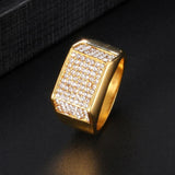 Gold Color Micro Pave Iced Out Square Ring - ringsuniverse