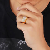 Gold Color Micro Pave Iced Out Square Ring - ringsuniverse