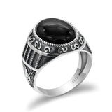 Silver Natural Black Agate Stone Handmade Ring - Rings Universe