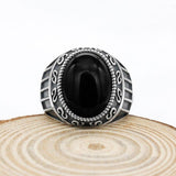 Silver Natural Black Agate Stone Handmade Ring - Rings Universe