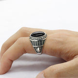Silver Natural Black Agate Stone Handmade Ring - Rings Universe