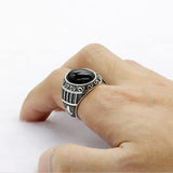 Silver Natural Black Agate Stone Handmade Ring - Rings Universe